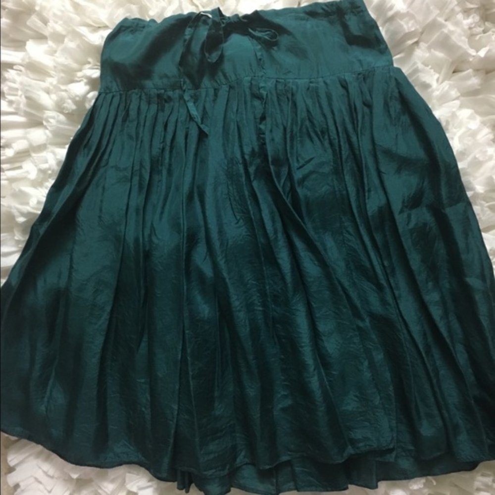 Anthropologie Odille Teal Silk Skirt